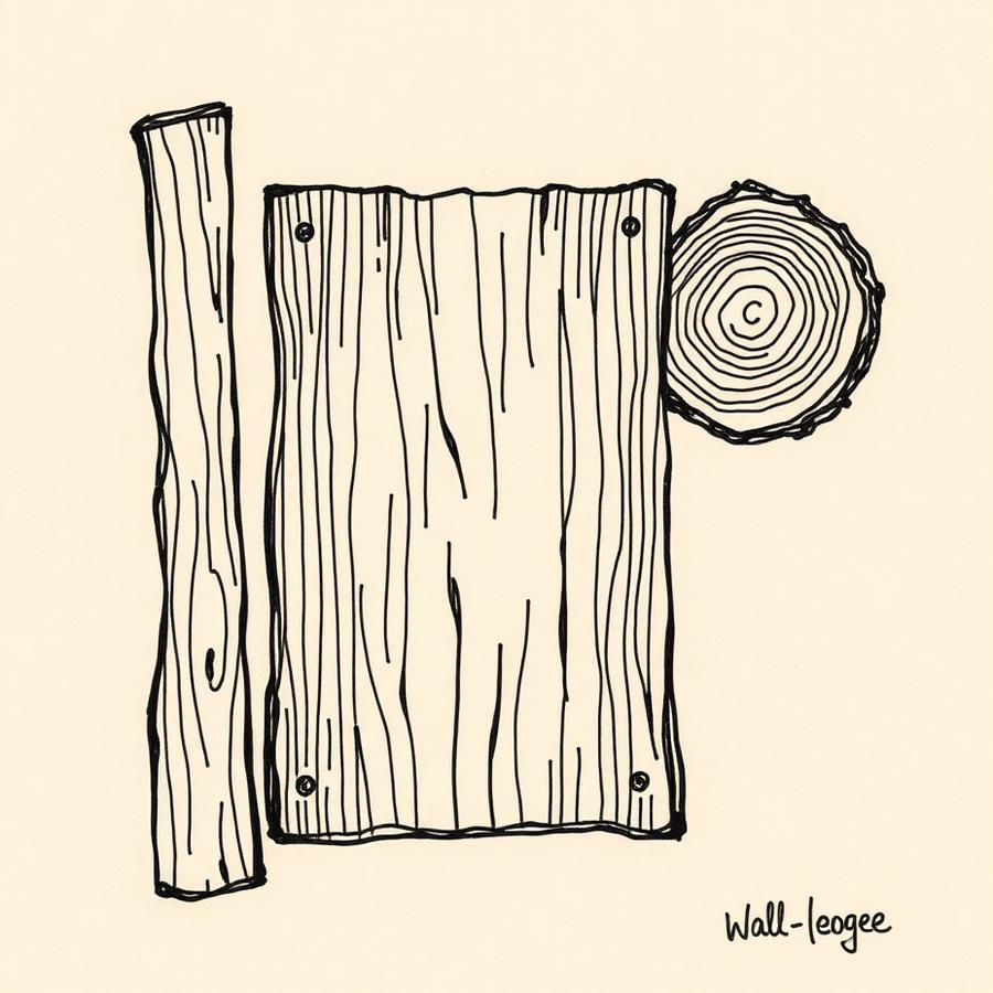 Ink drawing of a rustic wooden sign plank with a burned border